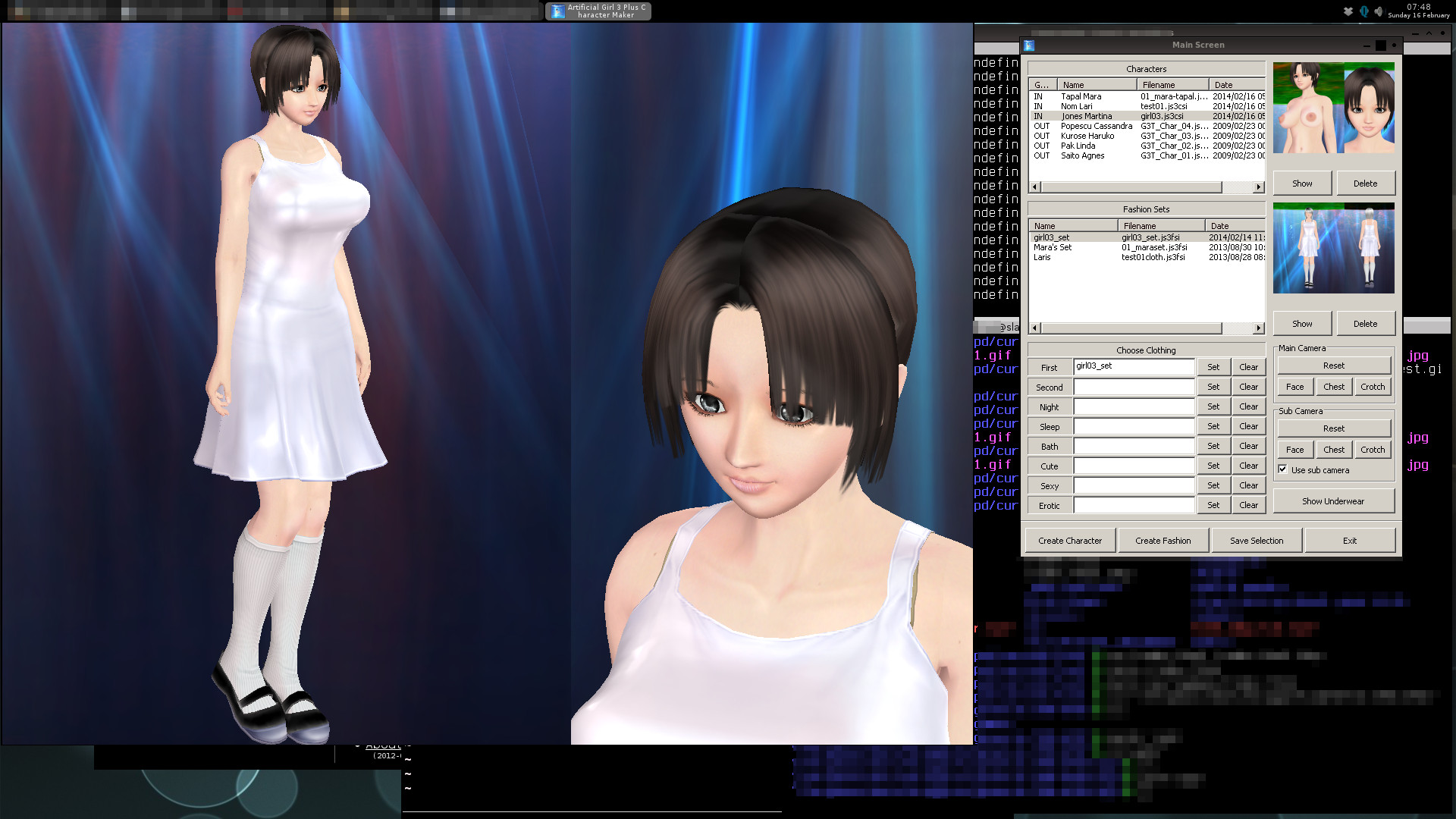 AG3 character editor with clothed model