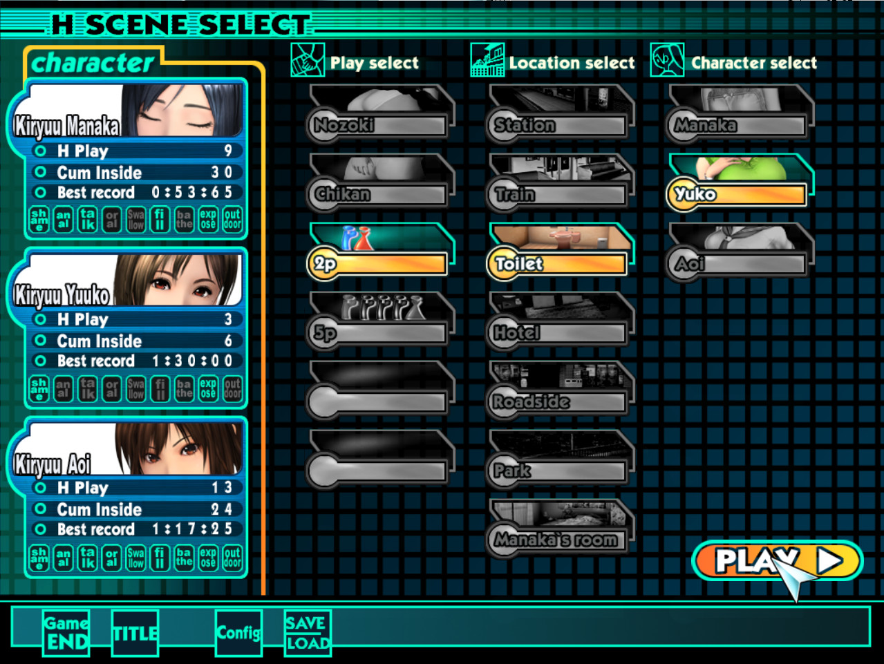 The gameplay and victim selection screen
